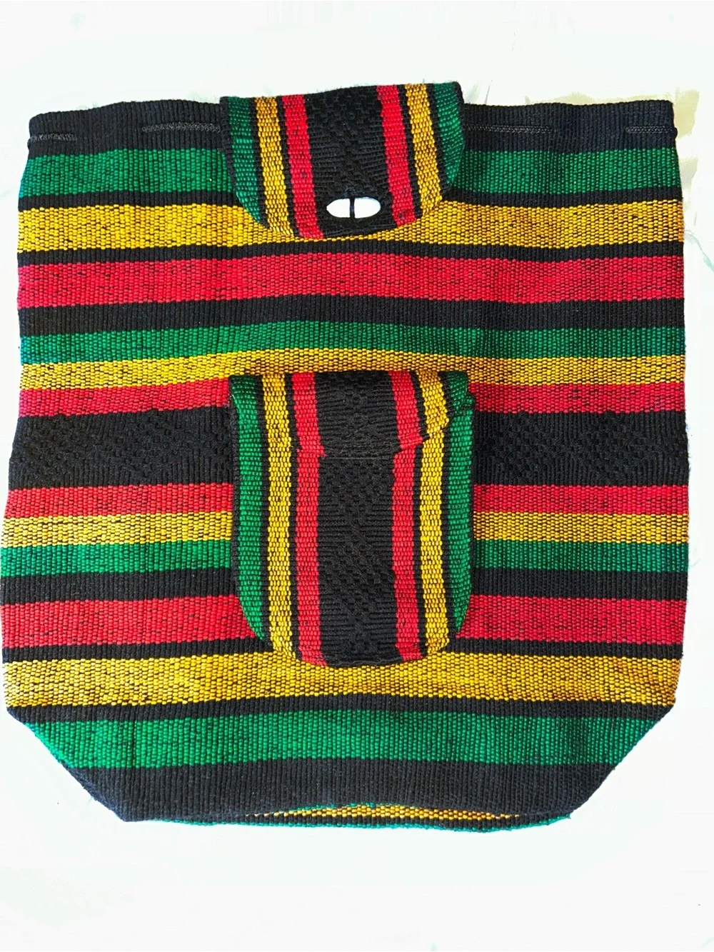 Handwoven Striped Cotton Rasta Backpack - Black Red Green Yellow